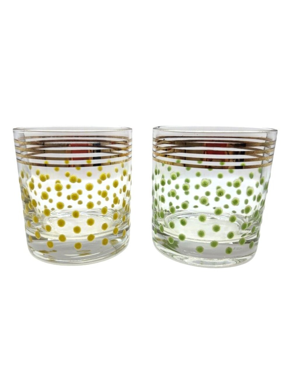 Vtg Federal Glass Polka Dot Low ball Glasses Gold trim MCM Set of 2 - Picture 3 of 8